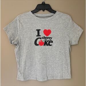 Grey Coca-Cola cotton tee with "I Love Cherry Coke" design Crop Top LARGE